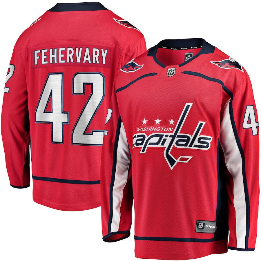 Men Washington Capitals 42 Martin Fehervary Fanatics Branded Red Home Breakaway Player NHL Jersey
